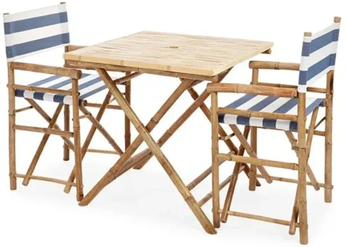 Square 3-Pc Outdoor Dining Set - Navy/White - Blue