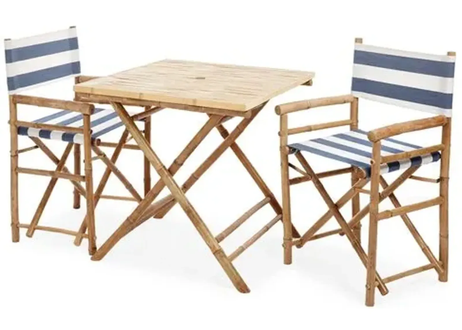 Square 3-Pc Outdoor Dining Set - Navy/White - Blue