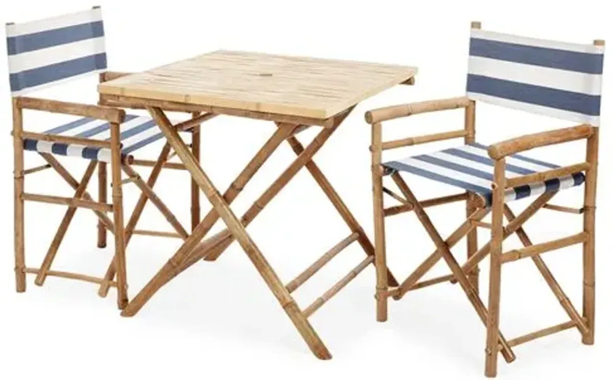 Square 3-Pc Outdoor Dining Set - Navy/White - Blue