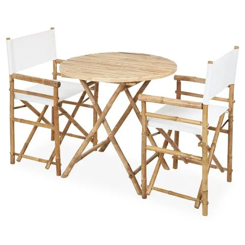 Director's 3-Pc Round Outdoor Dining Set - White/Natural