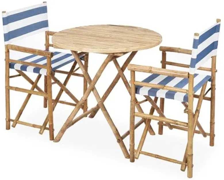 Director's 3-Pc Round Outdoor Dining Set - Navy/White - Blue