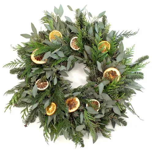 20" Orange & Lemon Slices Wreath - Live - Creekside Farms - Handcrafted - Green