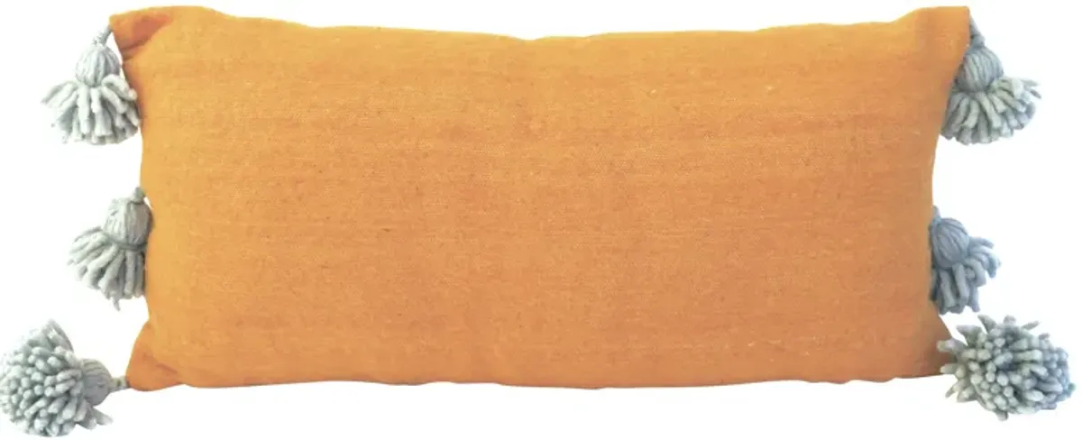 Gold and Silvery Blue Pom Pom Pillow - Habibi Imports