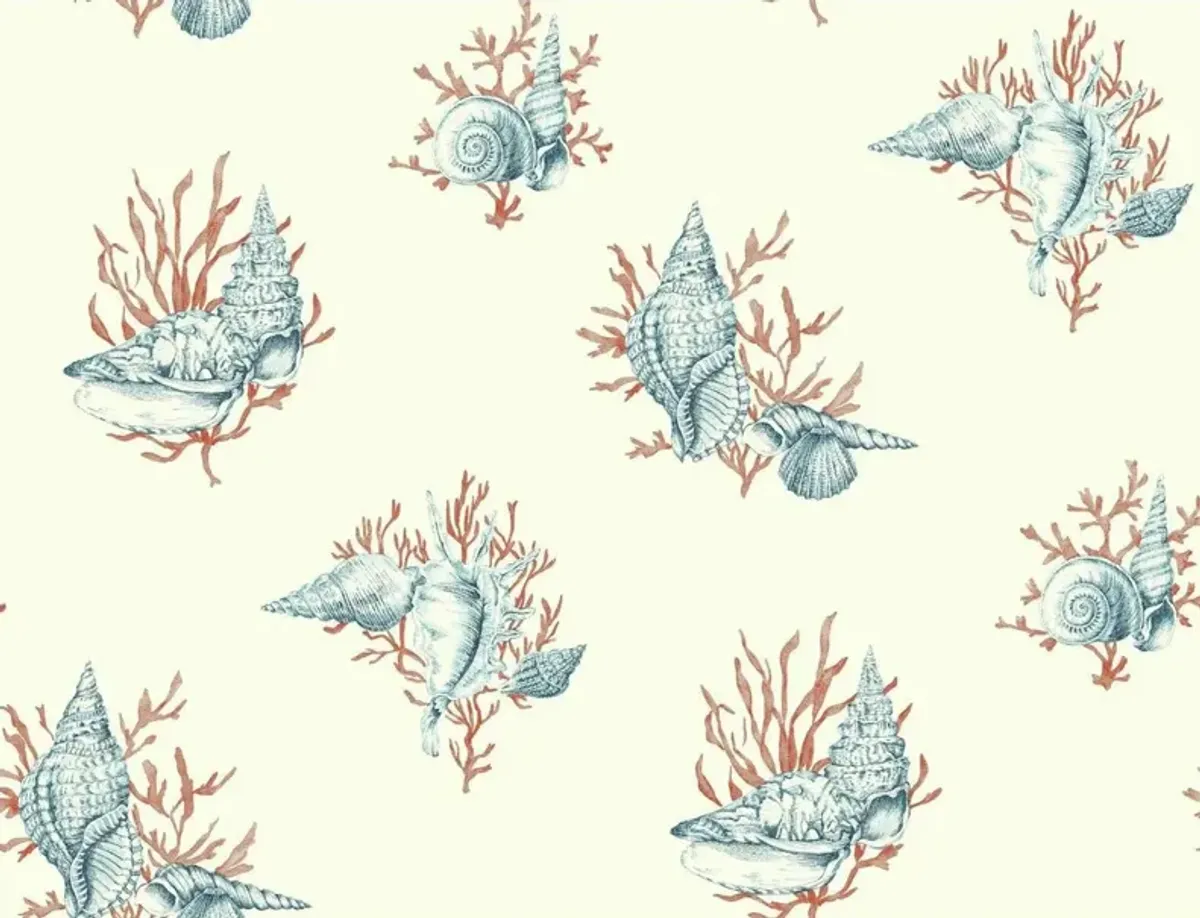 Shell Toile Wallpaper, Blue/Red