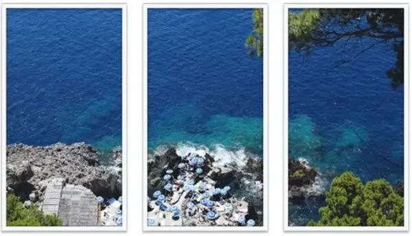 Natalie Obradovich - Fontelina Cliffside Triptych Photograph - Blue