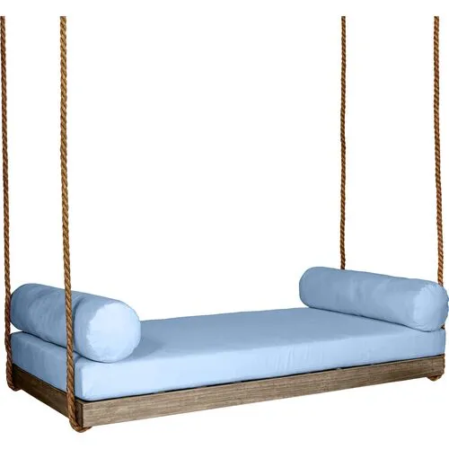 Sipsey Outdoor Porch Swing - Driftwood/Blue Sunbrella - Handcrafted