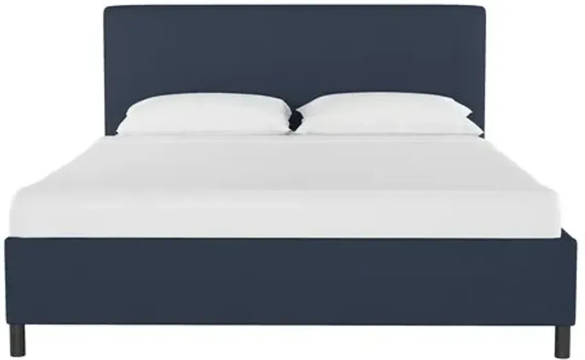 Novak Linen Platform Bed - Handcrafted - Blue - Mattress Required