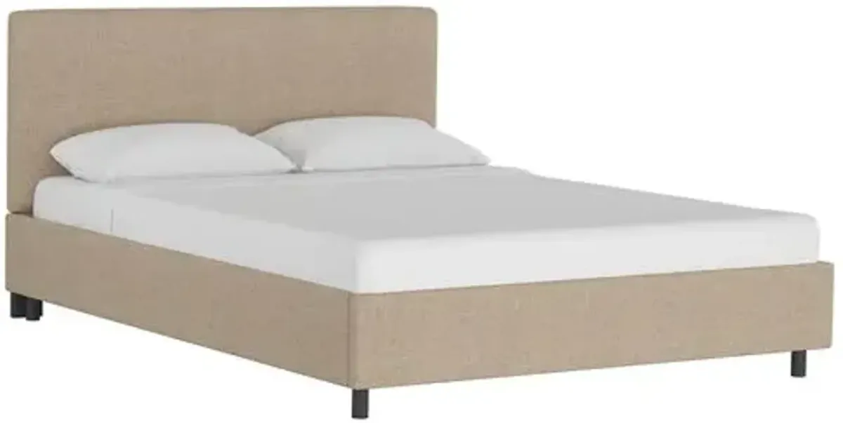 Novak Linen Platform Bed - Handcrafted - Beige - Mattress Required