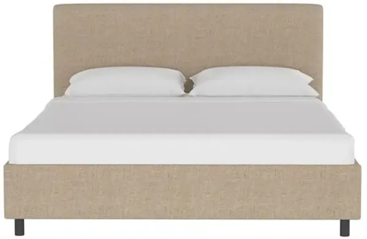 Novak Linen Platform Bed - Handcrafted - Beige - Mattress Required