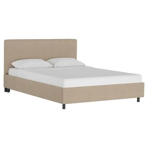 Novak Linen Platform Bed - Handcrafted - Beige - Mattress Required