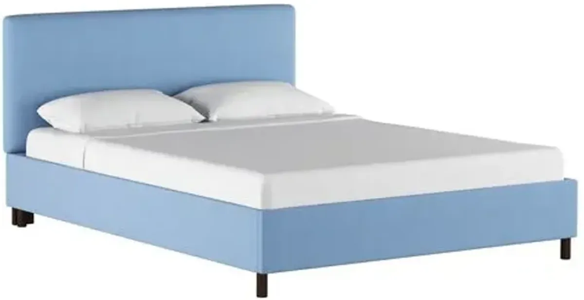 Novak Linen Platform Bed - Handcrafted - Blue - Mattress Required