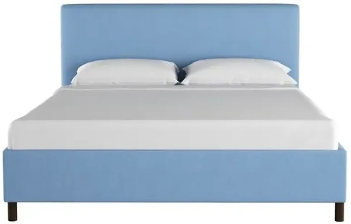 Novak Linen Platform Bed - Handcrafted - Blue - Mattress Required