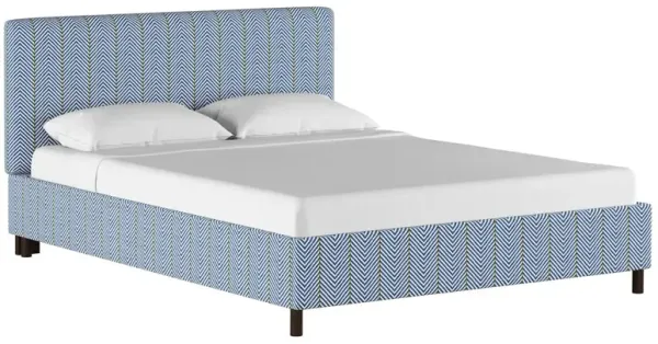 Novak Platform Bed, Blue Herringbone