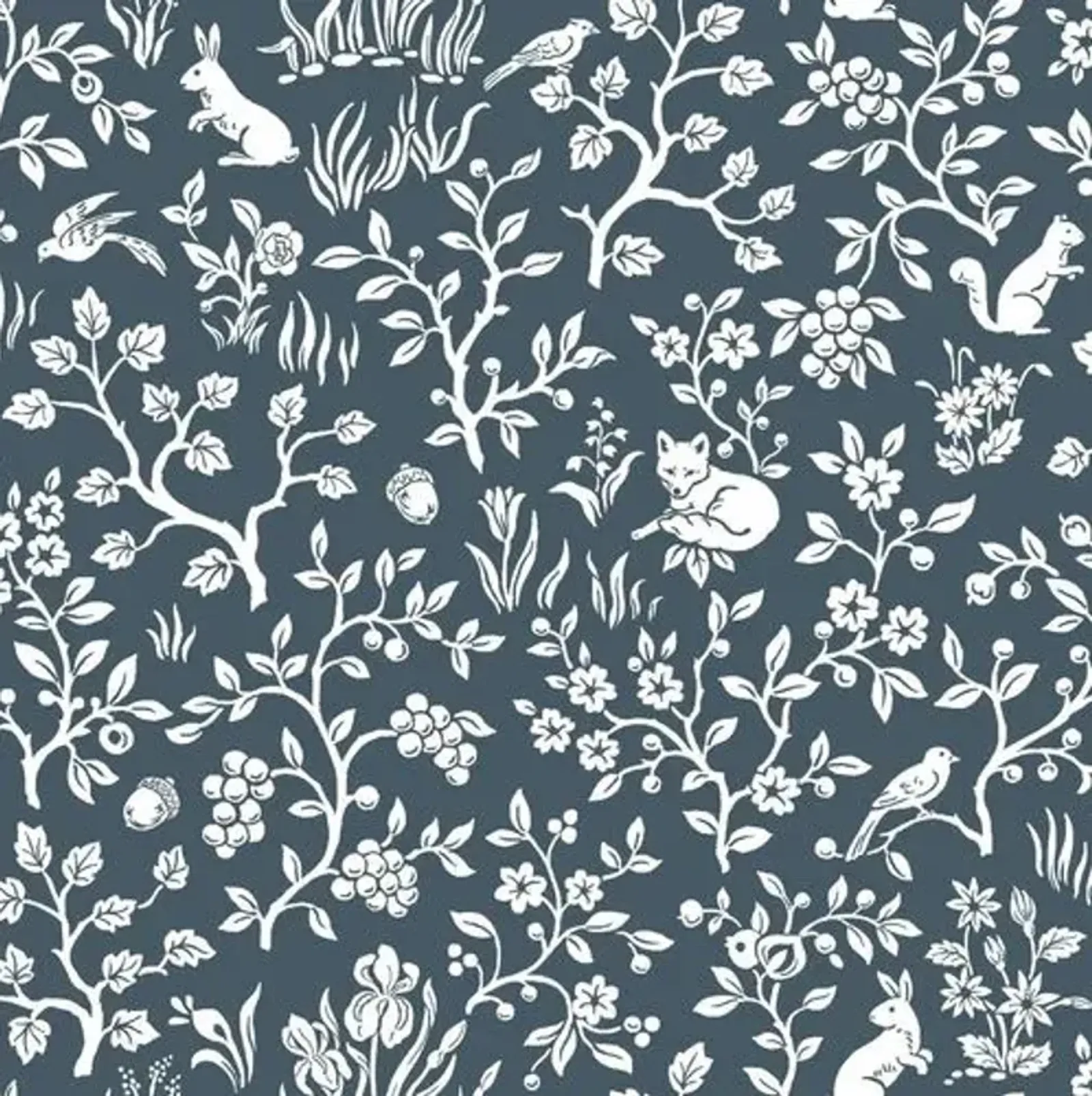 Fox & Hare Wallpaper - Navy - Blue