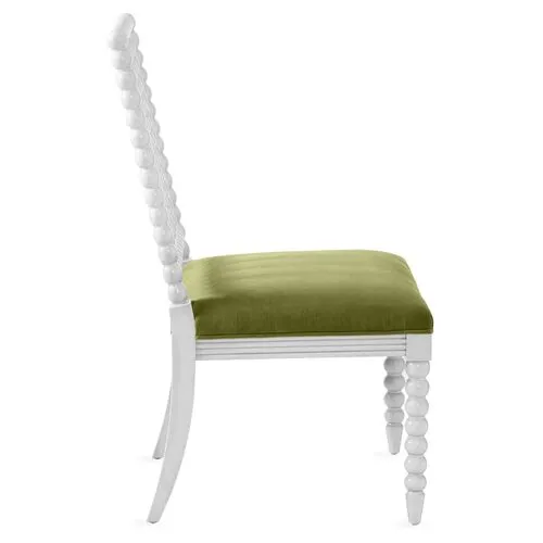 Barton Spindle Side Chair - Ivory/Moss Velvet - Green