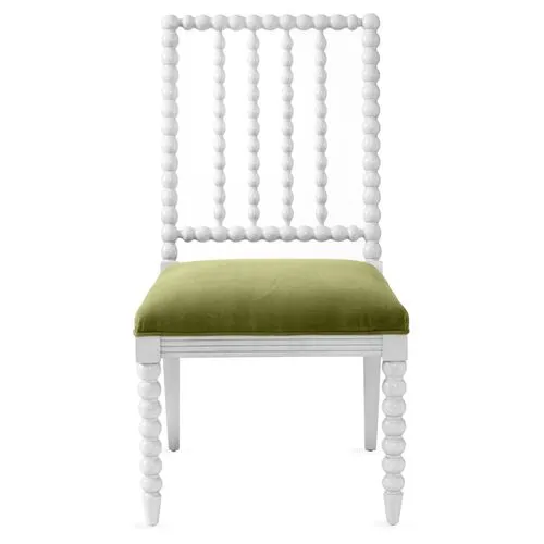 Barton Spindle Side Chair - Ivory/Moss Velvet - Green