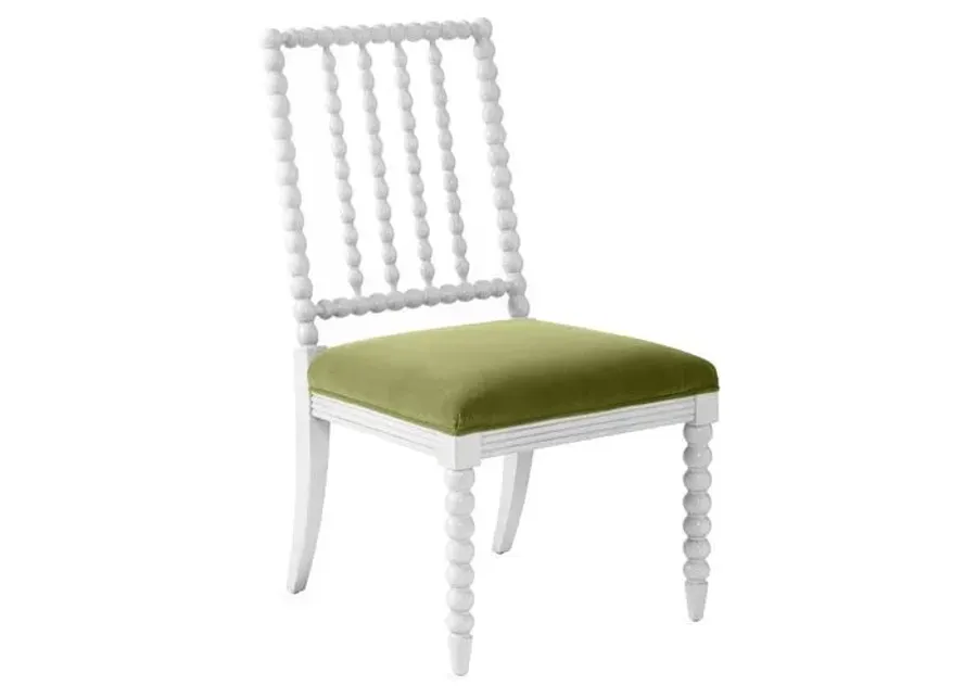 Barton Spindle Side Chair - Ivory/Moss Velvet - Green