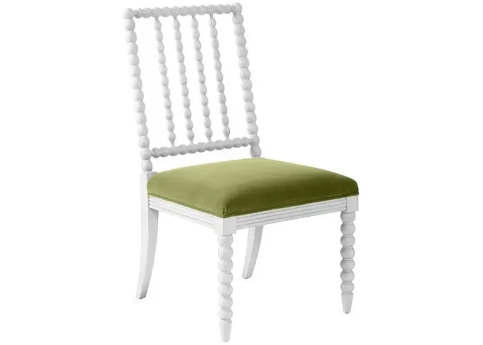 Barton Spindle Side Chair - Ivory/Moss Velvet - Green