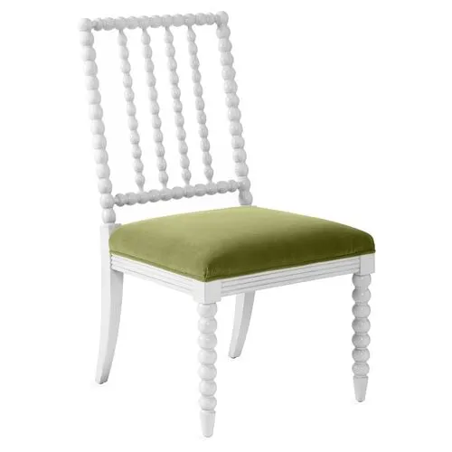 Barton Spindle Side Chair - Ivory/Moss Velvet - Green