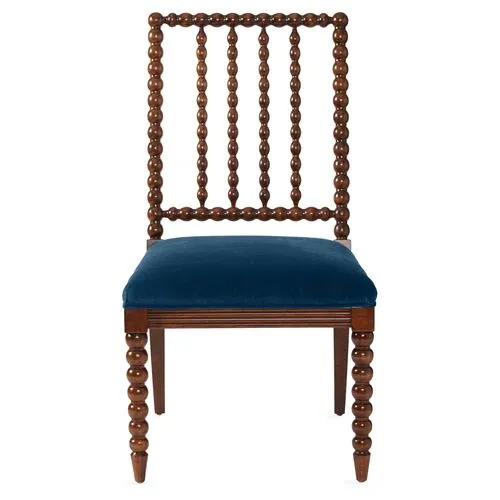 Barton Spindle Side Chair - Chestnut/Peacock Velvet - Blue