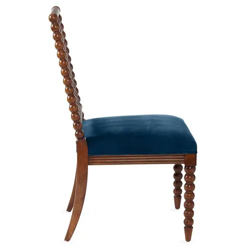 Barton Spindle Side Chair - Chestnut/Peacock Velvet - Blue