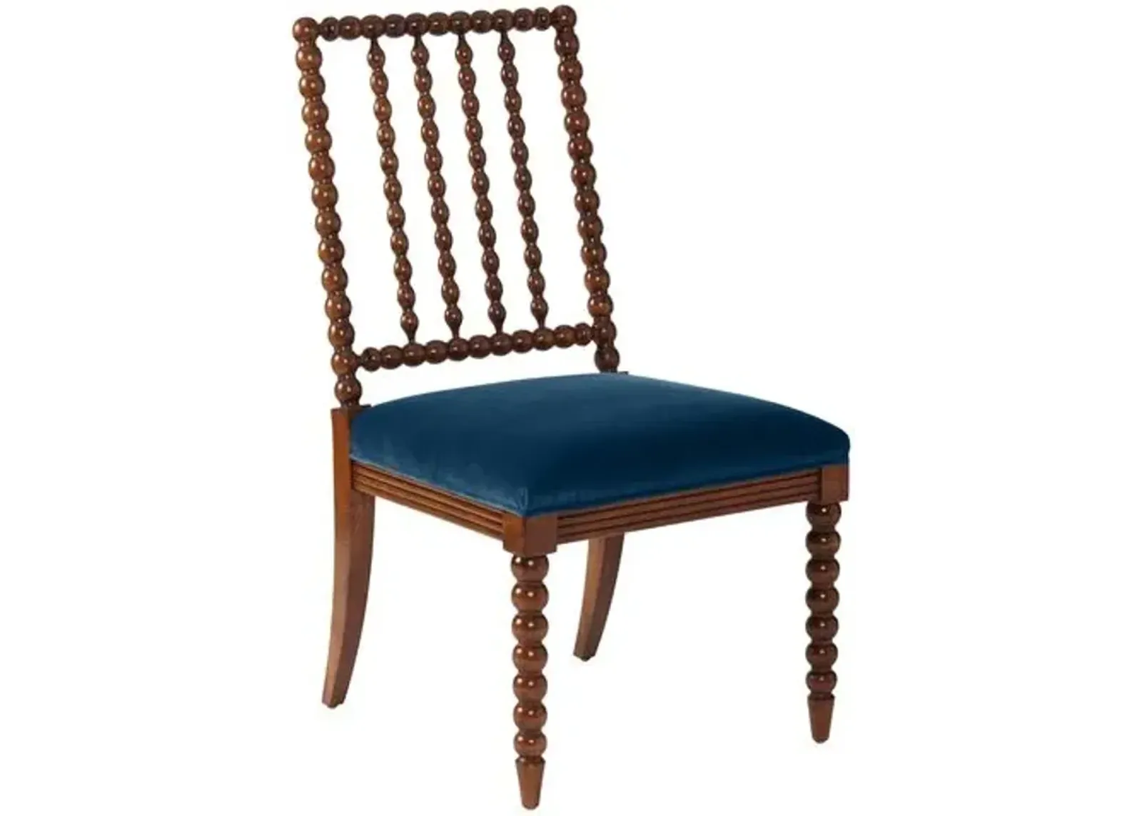 Barton Spindle Side Chair - Chestnut/Peacock Velvet - Blue