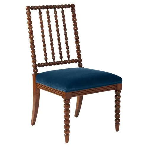 Barton Spindle Side Chair - Chestnut/Peacock Velvet - Blue