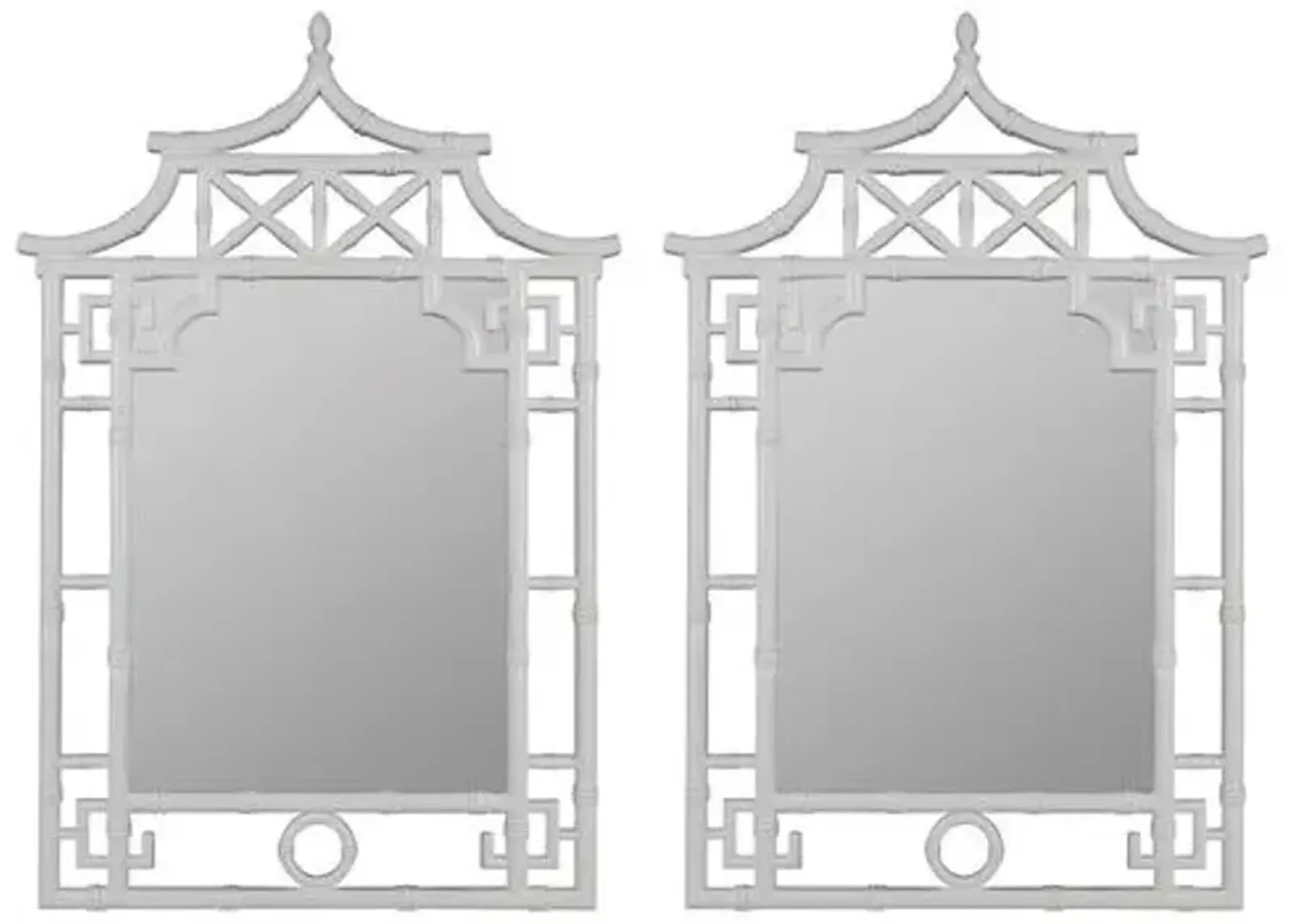 Set of 2 Chinoiserie Wall Mirrors - White