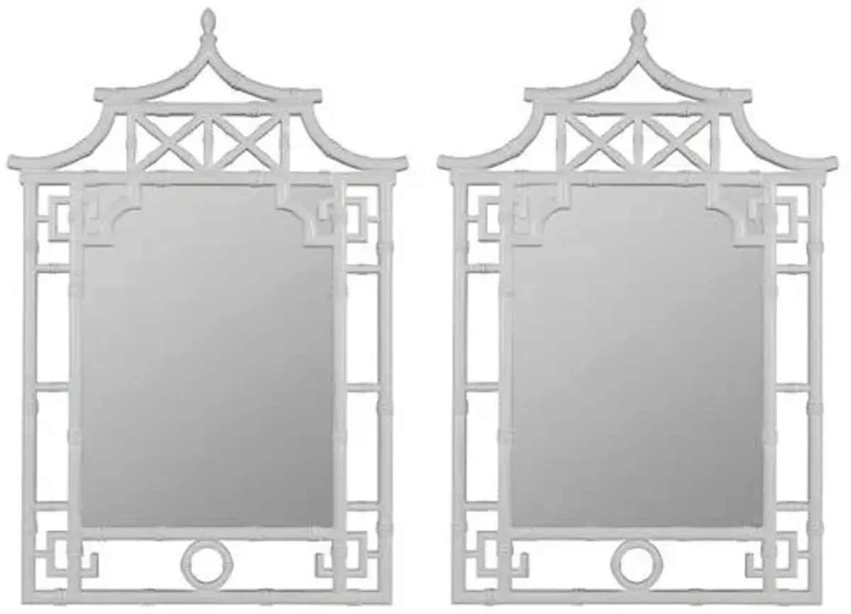 Set of 2 Chinoiserie Wall Mirrors - White