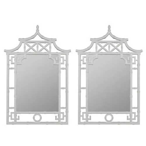 Set of 2 Chinoiserie Wall Mirrors - White