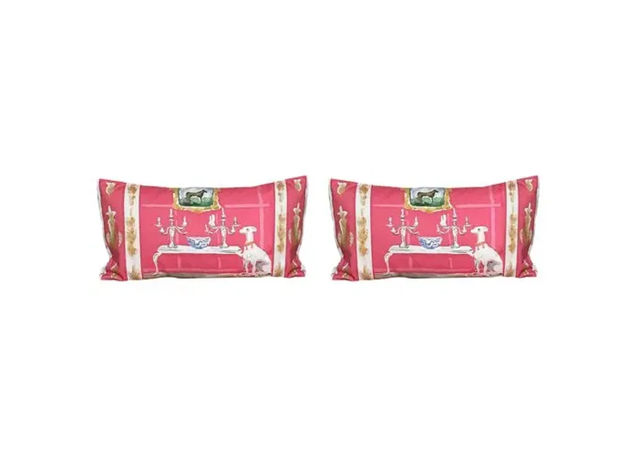 Set of 2 Dog Lumbar Pillows - Pink - Dana Gibson