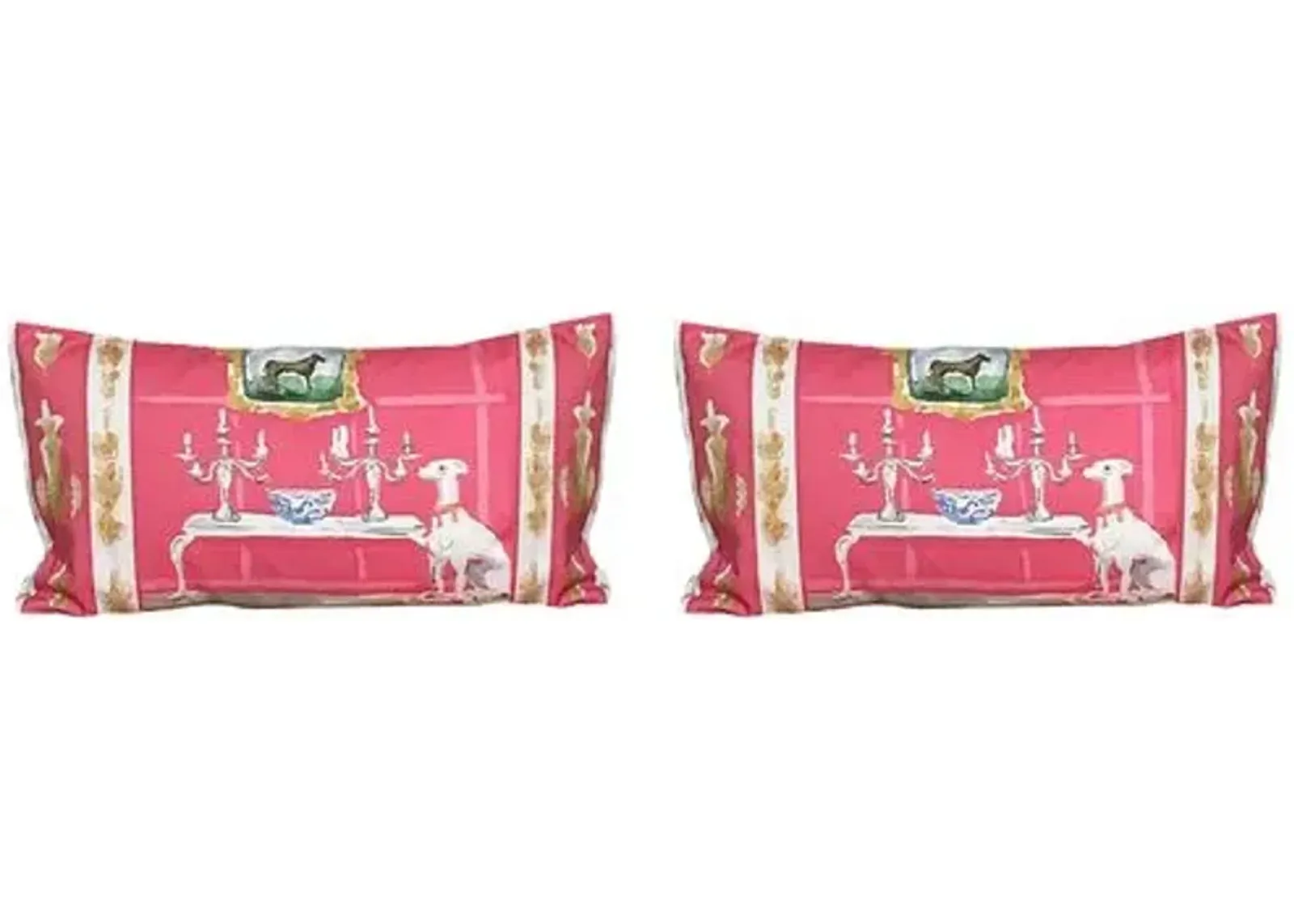 Set of 2 Dog Lumbar Pillows - Pink - Dana Gibson