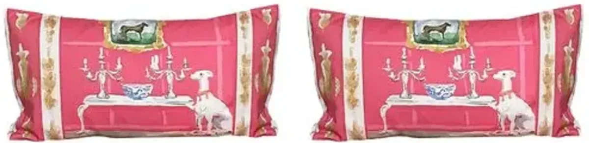 Set of 2 Dog Lumbar Pillows - Pink - Dana Gibson