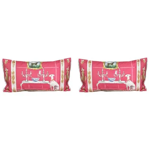Set of 2 Dog Lumbar Pillows - Pink - Dana Gibson