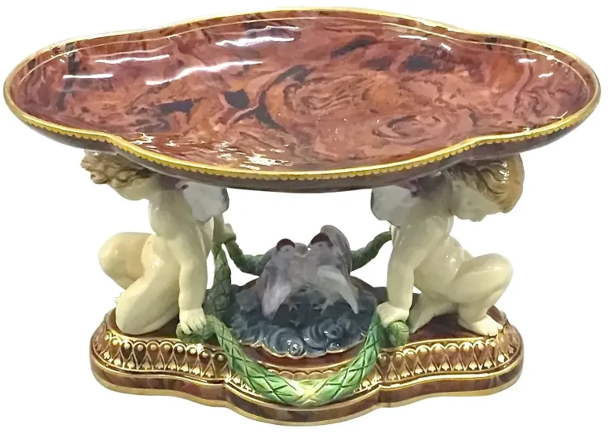 Minton Majolica Cherub & Dove Tazza - Vermilion Designs - Brown