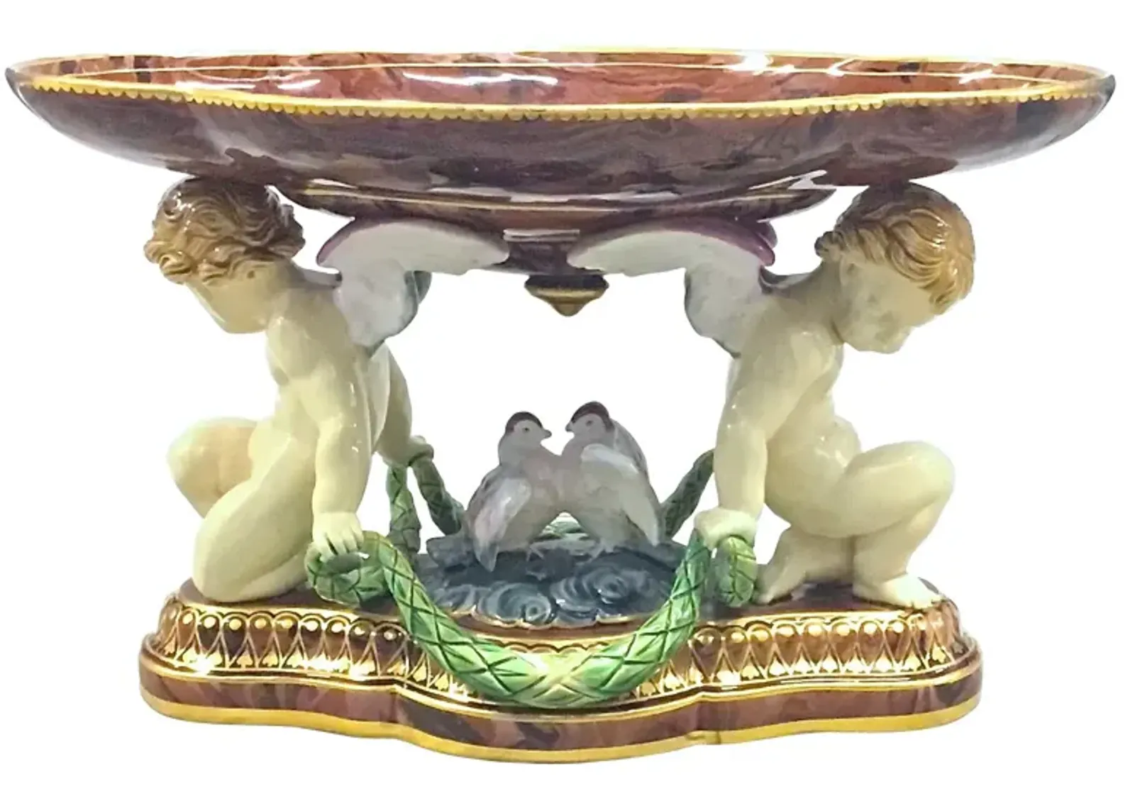 Minton Majolica Cherub & Dove Tazza - Vermilion Designs - Brown