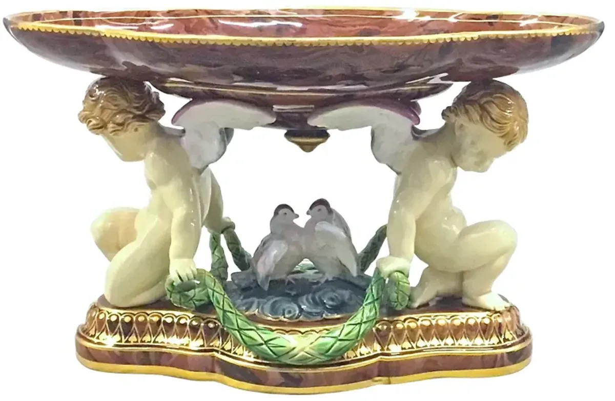 Minton Majolica Cherub & Dove Tazza - Vermilion Designs - Brown