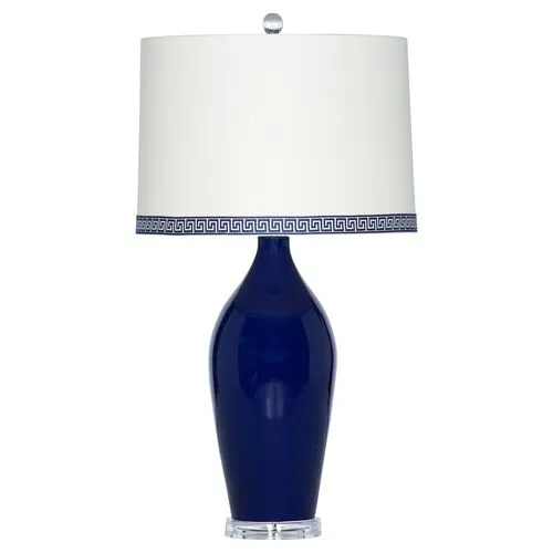 Barclay Butera - Bradburn Home - Rosalie Greek Key Table Lamp - Blue Glaze