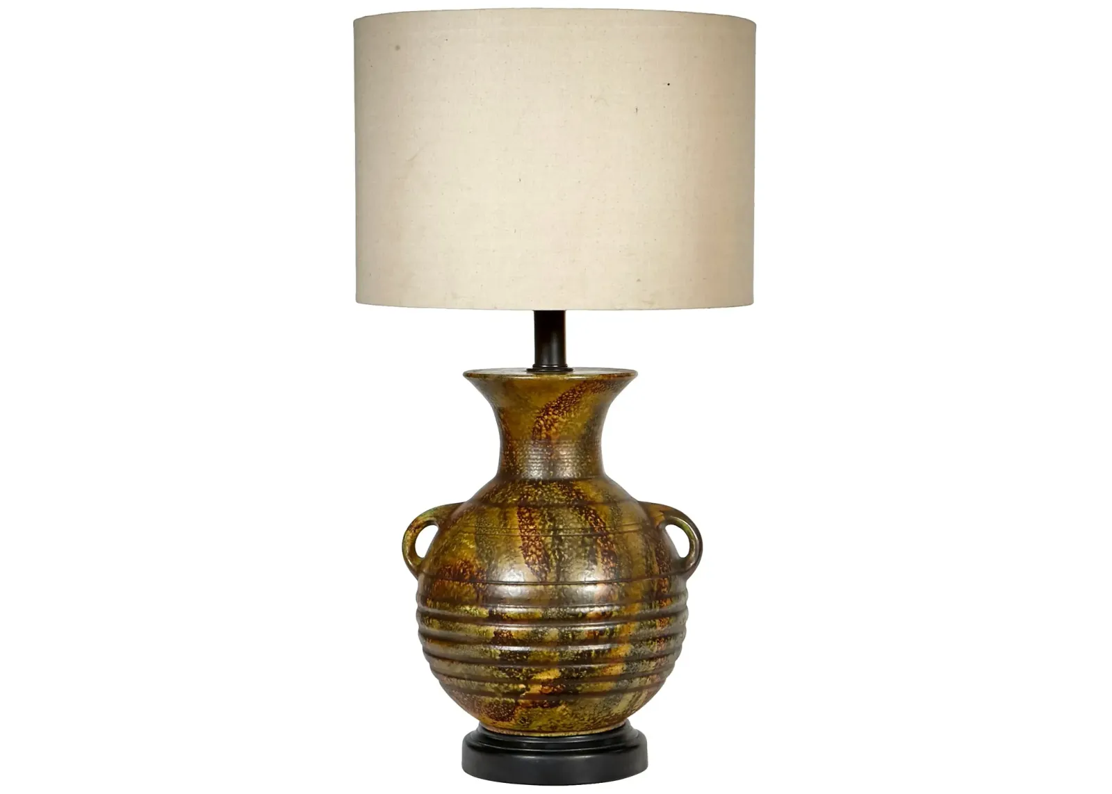 1960s Handled Green Ceramic Lamp - 2-b-Modern