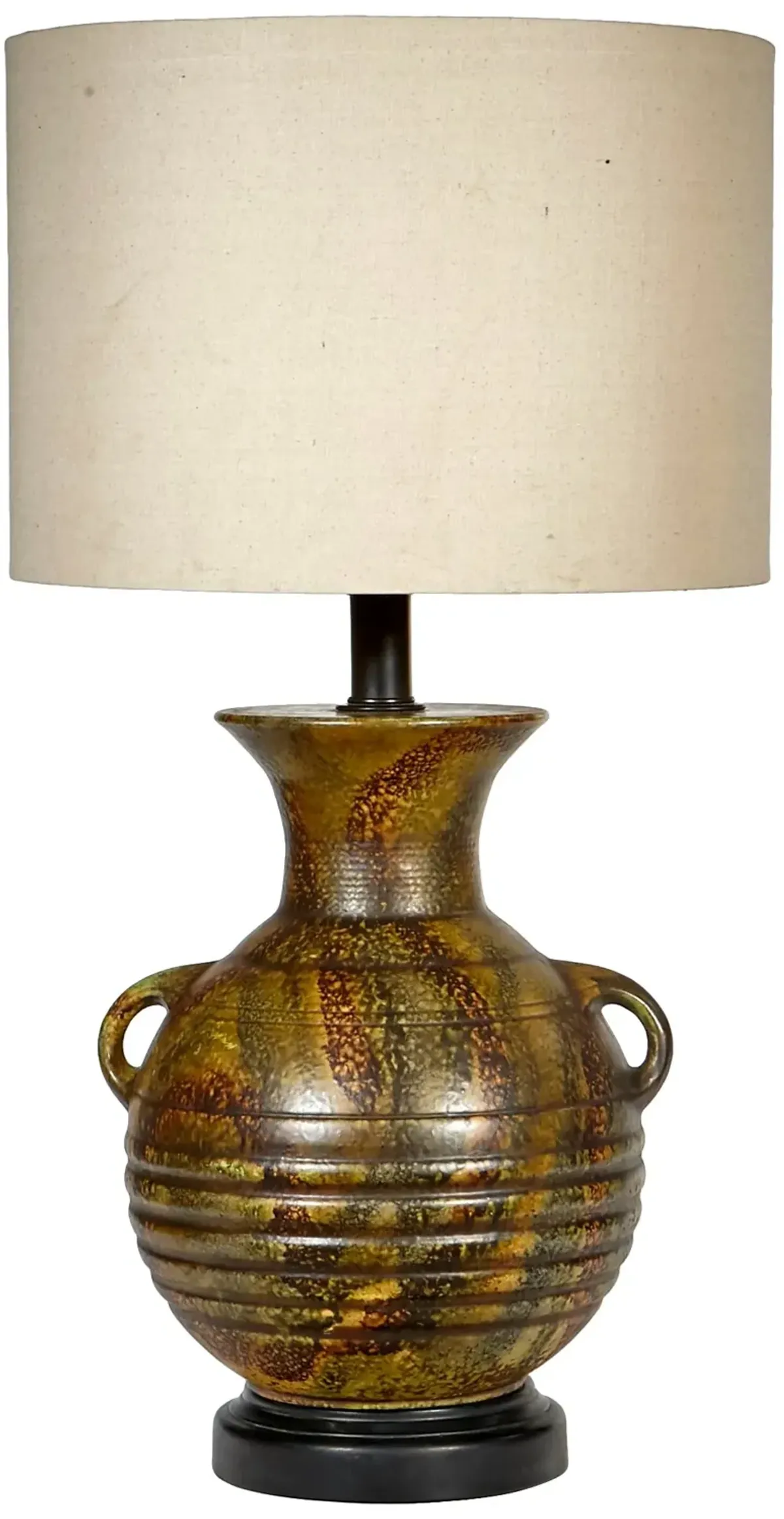 1960s Handled Green Ceramic Lamp - 2-b-Modern