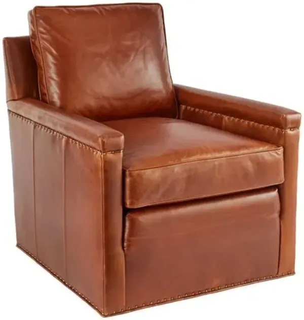 Miller Swivel Chair - Caramel Leather - Massoud
