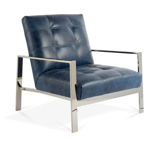 Theo Accent Chair - Ocean Leather - Massoud - Blue, Comfortable, Durable