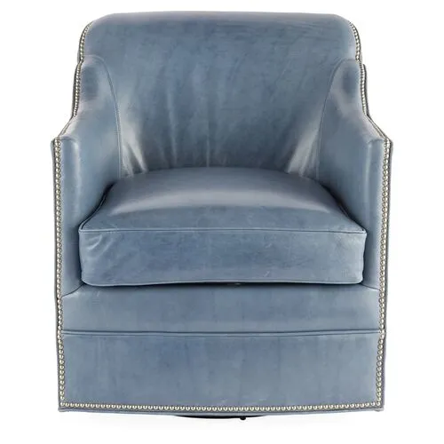 Hughes Swivel Chair - Light Blue Leather - Massoud