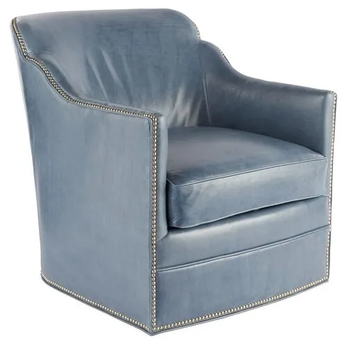 Hughes Swivel Chair - Light Blue Leather - Massoud