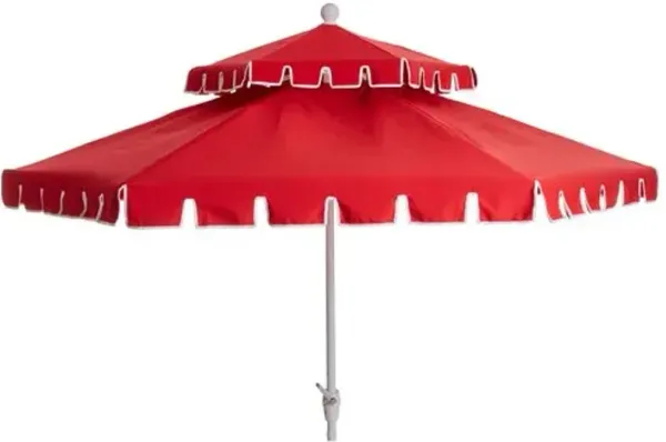 Poppy Two-Tier Patio Umbrella - Sunbrella - Red