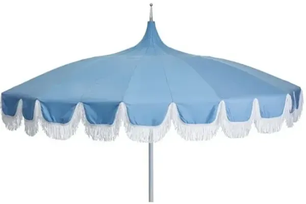 Aya Pagoda Fringe Patio Umbrella - Sunbrella - Blue