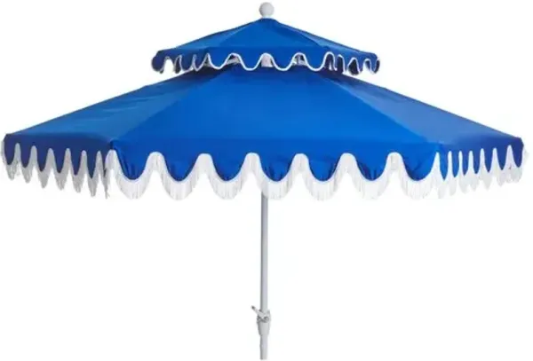 Daiana Fringe Two-Tier Patio Umbrella - Sunbrella - Blue
