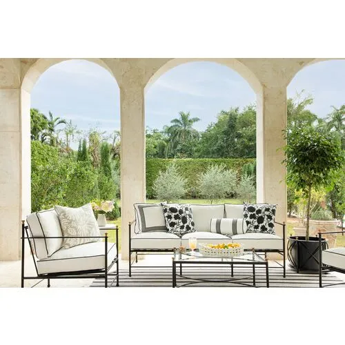 Frances Outdoor Sofa - Black/White Welt