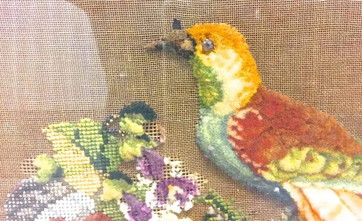 Framed Pheasant & Floral Needlepoint - Vermilion Designs - Brown