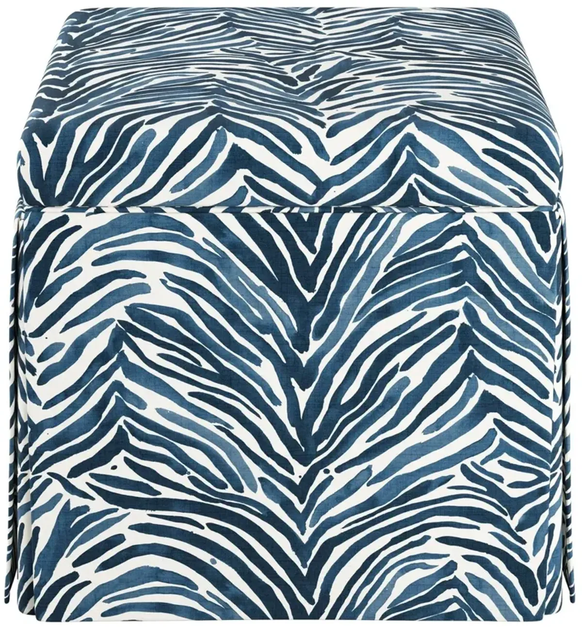 Anne Skirted Storage Ottoman, Blue Zebra